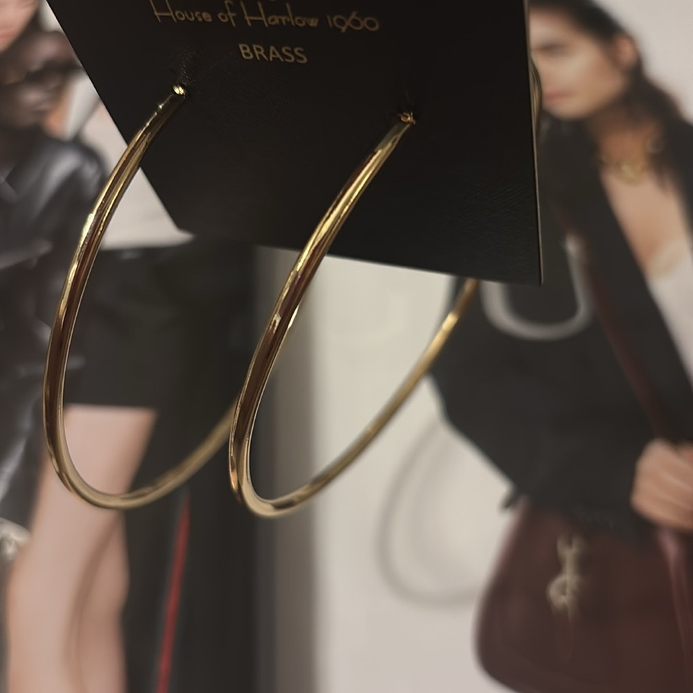 House of Harlow 1960 Brass Hoop Earrings - Picture 3 of 6